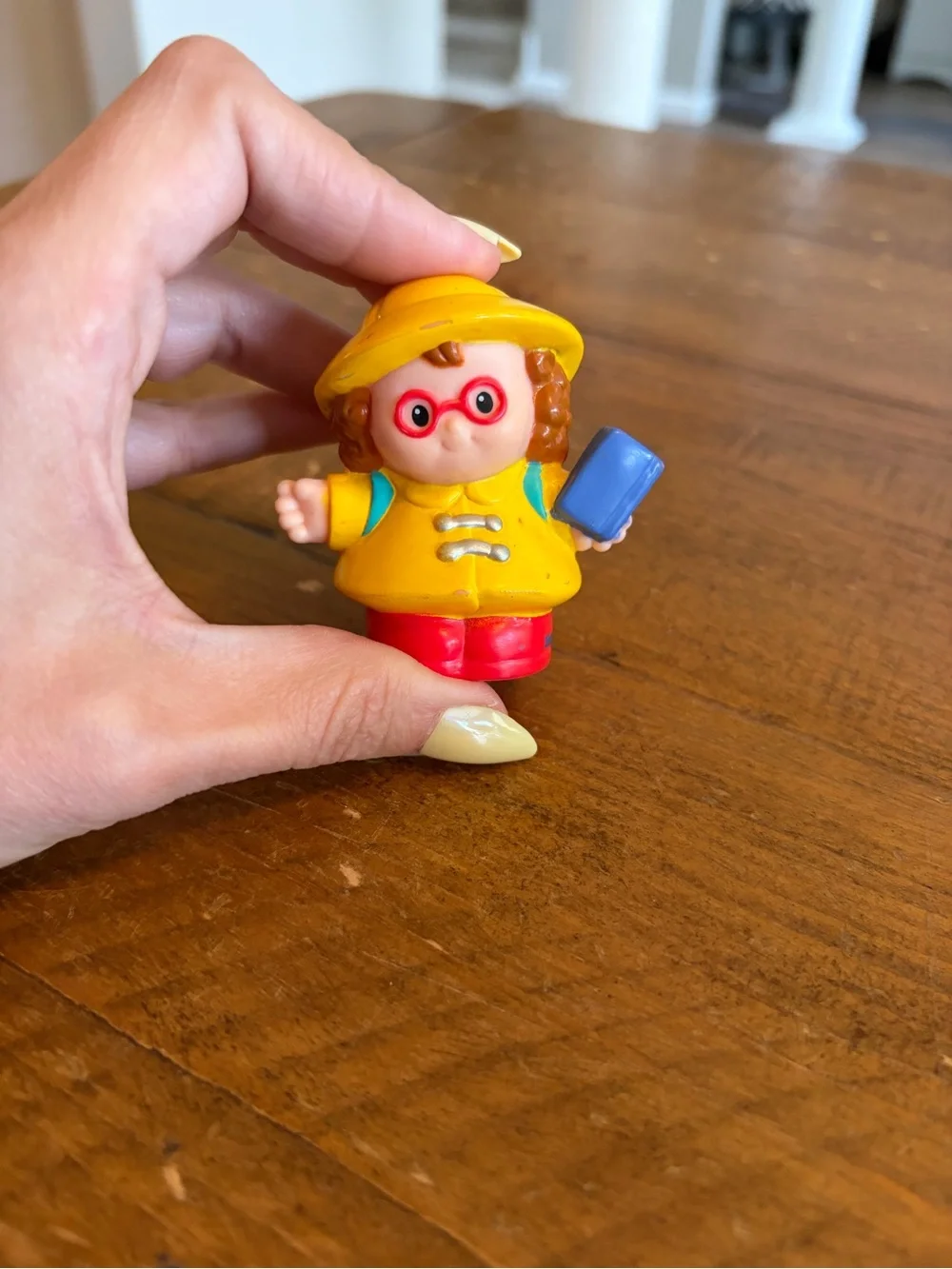 Fisher Price Little People schoolgirl Maggie in raincoat  as is